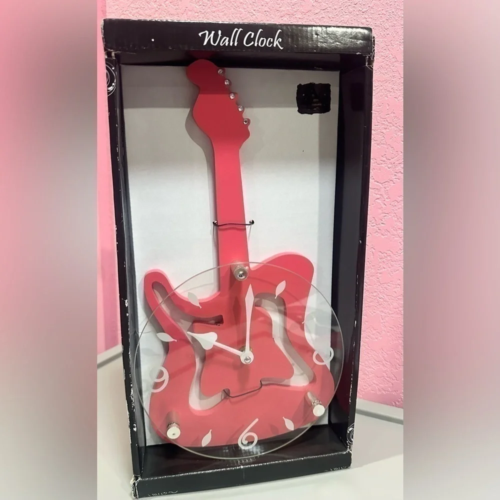 Pink Guitar Wall Clock NEW